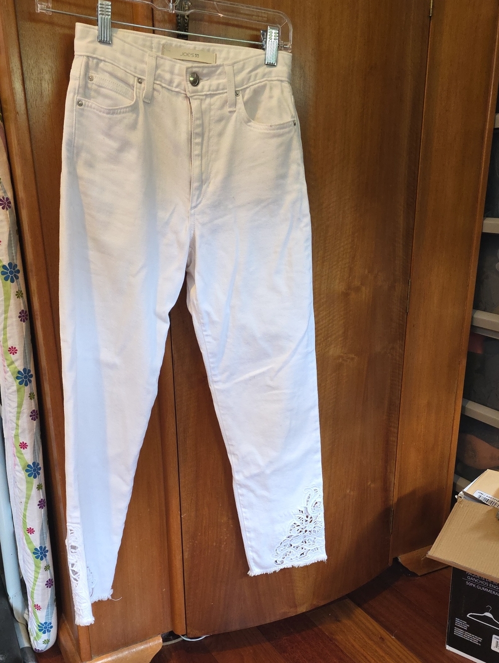 Joe's Jeans The Debbie White Cropped High-Rise Jeans Embroidered/Cutout Hemline